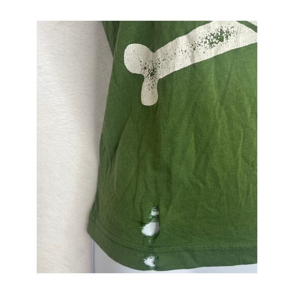 VNTG Old Navy "Playmaker" Green Distressed Baby Tee sz M y2k Rachel Green 90s - Picture 3 of 8
